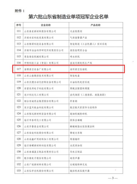 我公司液環(huán)真空壓縮機(jī)獲山東省制造業(yè)單項(xiàng)冠 軍